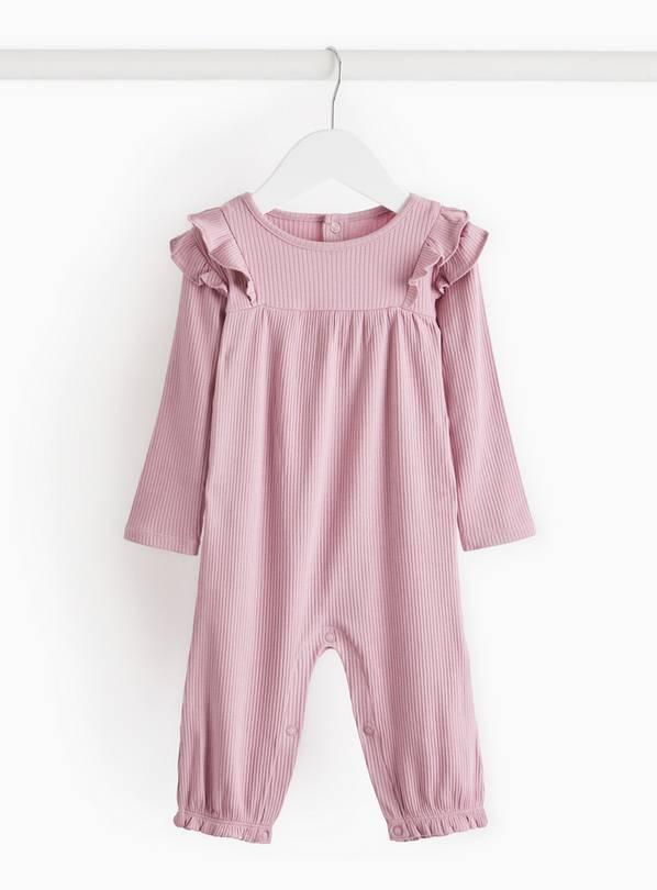 Pink Ribbed Frill Sleeve Romper 9-12 months